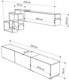 Moderná TV stena Houseland Free dub zafírový/biela