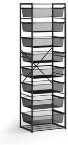 Otvorený košový regál, 8x koš s jemným sitom, TYP VIII, 600 × 460 × 2020 mm, čierna