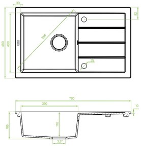 Laveo Trzynastka, 1-komorový granitový drez 790x480x185 mm, béžová, LAV-SBP_411T