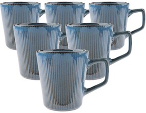 Súprava 6 keramických hrnčekov Rustik 410 ml, modrá