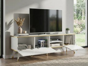AKCIA TV stolík CAROL 160 cm, biela/zlatá II. akosť
