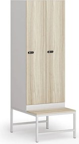 Šatníková skrinka S1 s lavičkou, 2 oddiely, 1875 x 600 x 500/800 mm, demont, mechanický kódový zámok, laminované dvere, dub prírodný