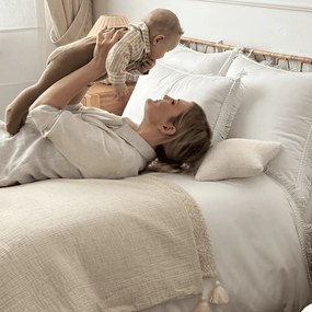 Obojstranný prehoz z mušelínu a ľanu béžová 100x135 cm