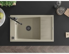 Mexen Elias, granitový drez 795x480x200 mm, 1-komorový a drezová batéria Carla, béžová, 6511-69-670700-70