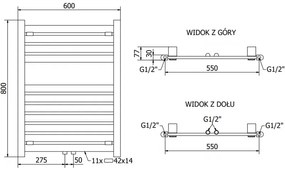 Mexen Uran, elektrické vykurovacie teleso 800x600 mm + vykurovacia tyč 300 W, chrómová, W105-0800-600-2300-01