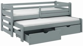 Detská posteľ z masívu borovice s prístelkou a šuplíky SANDRA - 200x90 cm - BIELA