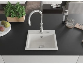 Mexen Milo, 1-komorový granitový drez 435x410x171 mm a drezová batéria Savita, biela, 6505-20-672601-00