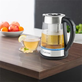 Klarstein Ostfriese, rýchlovarná kanvica a čajník 2 v 1, 1,7 l, 2200 W, LED, nehrdzavejúca oceľ, sklo