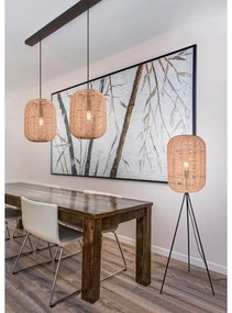 Béžová stojacia lampa s tienidlom z prútia a textilu (výška 150 cm) Runa – Trio