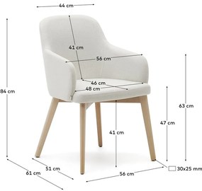 Krémovobiele čalúnené jedálenské kreslo s podrúčkami Nelida – Kave Home
