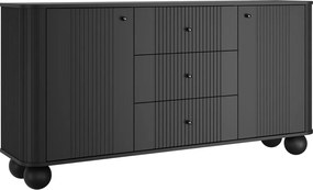Komoda Vesper 160 cm so zásuvkami na guľatých nohách - čierna / čierne úchytky