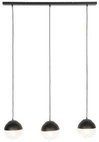 Retro závesné svietidlo čierne s čírym sklom obdĺžnikové 3-svetlo - Eclipse