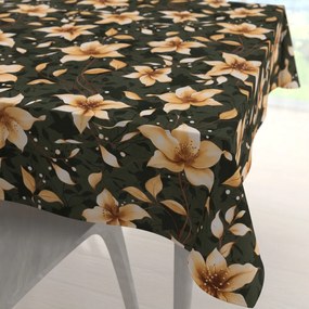 Biante Bavlnený štvorcový obrus Sandra SA-736 Hnedooranžové kvety vanilky na tmavo zelenom 60x60 cm