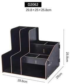 Drevený kancelársky organizér na dokumenty s 8 priehradkami čierny DIY 2062