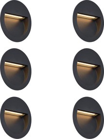 Sada 6 moderných zapustených nástenných svietidiel čierna vrátane LED IP65 - Gem