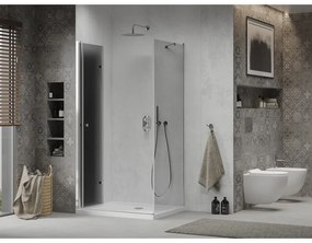 Mexen Lima, sprchový kút so skladacími dverami 100 (dvere) x 110 (stena) cm, 6mm šedé sklo, chrómový profil + slim sprchová vanička biela + chrómový sifón, 856-100-110-01-40-4010