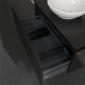 VILLEROY &amp; BOCH Legato závesná skrinka pod umývadlo na dosku (umývadlo v strede), 1 zásuvka, 800 x 500 x 380 mm, Black Matt Lacquer, B56900PD