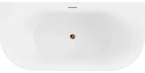 Mexen Oval, voľne stojaca nástenná vaňa 180 x 80 cm, biela, ružové zlato prepad, 52671808000-60