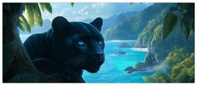 Obraz - Čierny panter v džungli (120x50 cm)