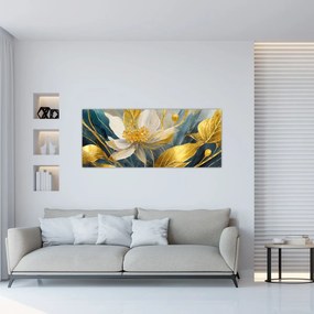 Obraz - Maľba zlatých kvetov (120x50 cm)