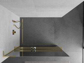 Mexen Kioto+ L, sprchová zástena Walk-In s poličkou a vešiakom 70 x 200 cm, 8mm sklo vzor zrkadlo, zlatý lesklý profil,800-070-123-50-50