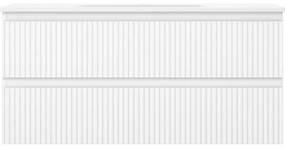 Mexen Rivel, kúpeľňová skrinka 100 cm s umývadlom Vela, 2 zásuvky, drážkovaná, biela matná, 91A20-10047-2-BFF01-W23M01