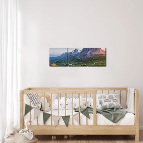 Obraz dúhy nad skaliskami (s hodinami) (90x30 cm)