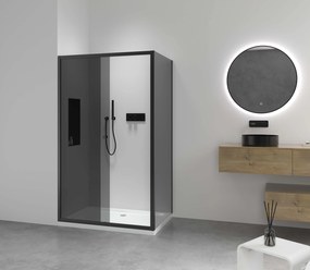 Cerano Varone, sprchovací kút s posuvnými dverami 90 (dvere) x 70 (stena) x 195 cm, 6mm šedé sklo, čierny profil, CER-CER-429550