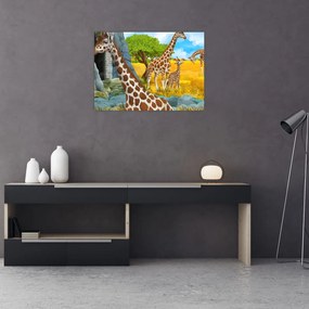 Sklenený obraz - Žirafia rodina (70x50 cm)