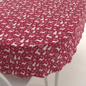 Biante Zamatový oválny obrus Tamara TMR-045 Vianočné jelene a stromčeky na červenom 120x140 cm