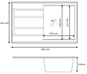 Sink Quality Ferrum New 8010, 1-komorový granitový drez 800x500x210 mm + zlatý sifón, čierna škvrnitá, SKQ-FER.8010.BP.XG