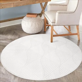 Dekorstudio Okrúhly jednofarebný koberec FANCY 904 - smotanovo biely Priemer koberca: 200cm