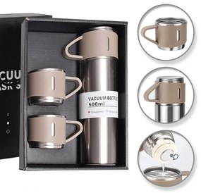 Termoska 500 ml s 3 šálkami HOT&COLD, béžová