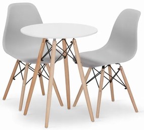 Jedálenský stôl TODI biely 60 cm s dvoma stoličkami OSAKA sivé