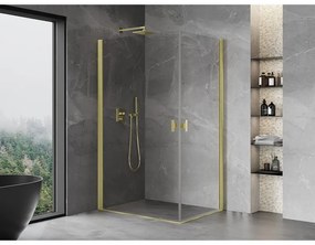 Mexen Mist-B Duo, 2-krídlový výklopný sprchový kút 100 x 75 cm, číre sklo, zlatý matný profil, 8A2-100-075-55-00