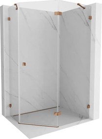 Mexen Lunar, päťuholníkový sprchový kút s pravým sklonom 90 x 80 cm, 8mm číre sklo, profil ružové zlato, 831-090P-080L-60-00-P