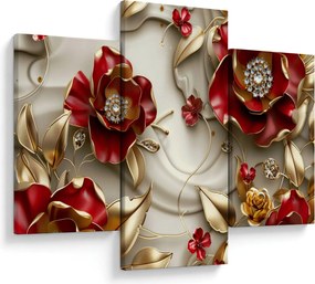 Obraz - 3D Červeno-zlaté kvety (90x60 cm)
