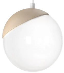 Závesné svietidlo Sfera, 1x biele sklenené tienidlo, w/drevo