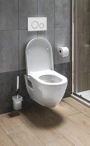 , Závesné WC NERA s podomietkovou nádržkou a tlačidlom Schwab, biela, NS952-SET5