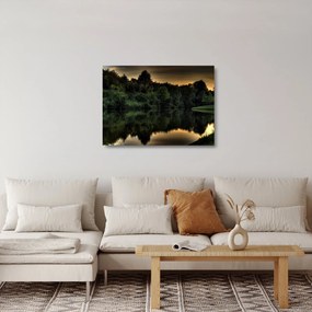 Sklenený obraz jazera pri lese (70x50 cm)
