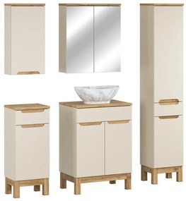 Kúpeľňová zostava Bali Casad Pati s doskou, umývadlom, skrinkami a zrkadlom 60 cm kašmírová/dub wotan