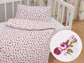 Biante Detské bavlnené posteľné obliečky do postieľky Sandra SA-344 Ružovo-červené ružičky na bielom Do postieľky 90x140 a 50x70 cm