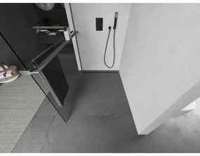 Mexen Kioto+, sprchová zástena Walk-In s poličkou a vešiakom 80 x 200 cm, 8mm číre sklo, grafitový profil, 800-080-121-66-00