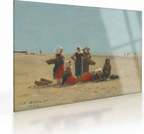 Sklenený obraz - Eugène Boudin, Women on the Beach at Berck, reprodukcia (70x50 cm)
