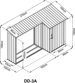 Záhradný drevník BestBerg DD-3A / 2,8 m² / 270 x 105 x 158 cm / šedá
