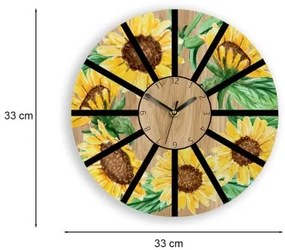 Sammer Dubové nástenné hodiny so slnečnicami 33cm Sunflower
