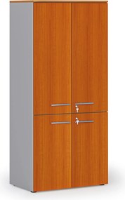 Kancelárska policová skriňa PRIMO GRAY, polené dvere, 800 x 500 x 1781 mm, sivá/čerešňa