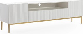 TV stolík Nicole 200 cm s otvorenou policou - biely mat / zlatá