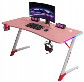 Ružový herný PC stôl s RGB LED osvetlením Šírka: 140 cm