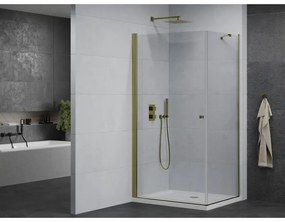 Mexen Pretoria sprchovací kút 90 x 70 cm, 6mm sklo, zlatý profil-číre sklo + slim sprchová vanička 5cm, 852-090-070-50-00-4010